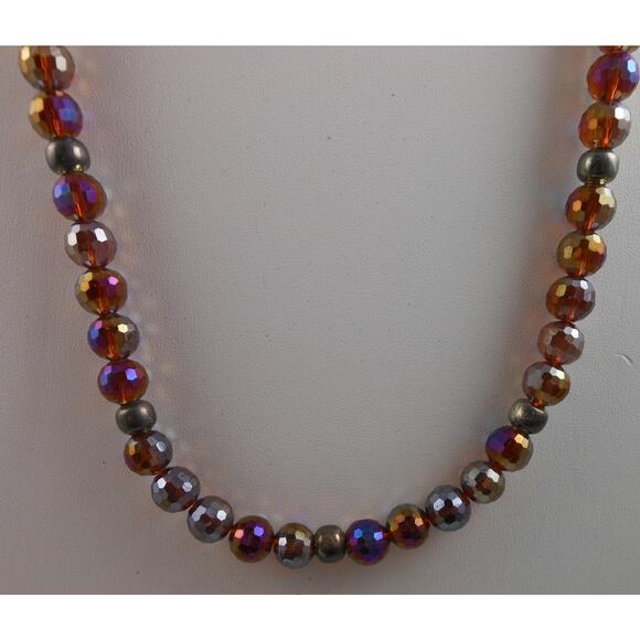 Vintage Handmade Glass Crystal Beaded Necklace Heart Toggle Red Blue Purple AB - Picture 4 of 10